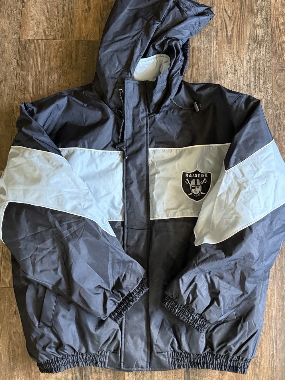 VINTAGE Jeff Hamilton Pro Sport Oakland Raiders NFL Hooded Jacket Coat XL